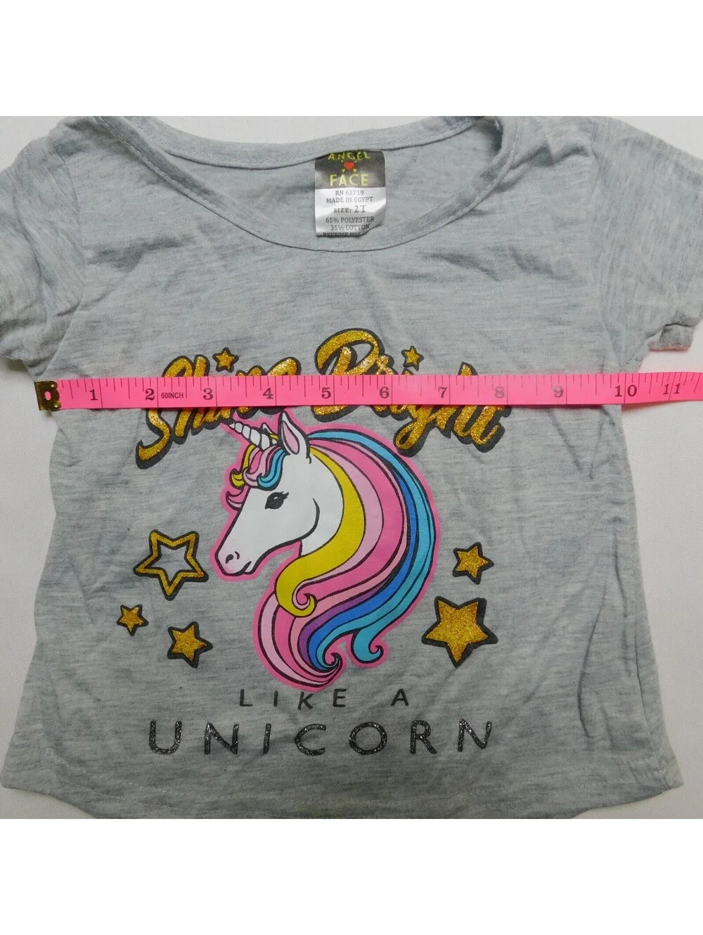 Angel Face Toddler Girls 2T Gray Unicorn Shirt Glitter 